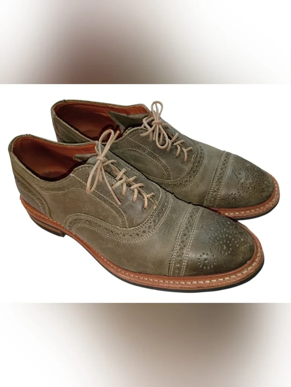 Allen Edmonds Strandmok Cap Toe Oxford Shoes Mens 9 Olive Gray Dainite Sole USA